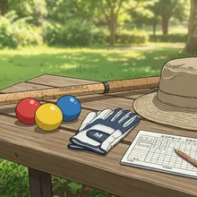 クラブ・ボール・グローブ・スコアカード・帽子を並べたイラスト
